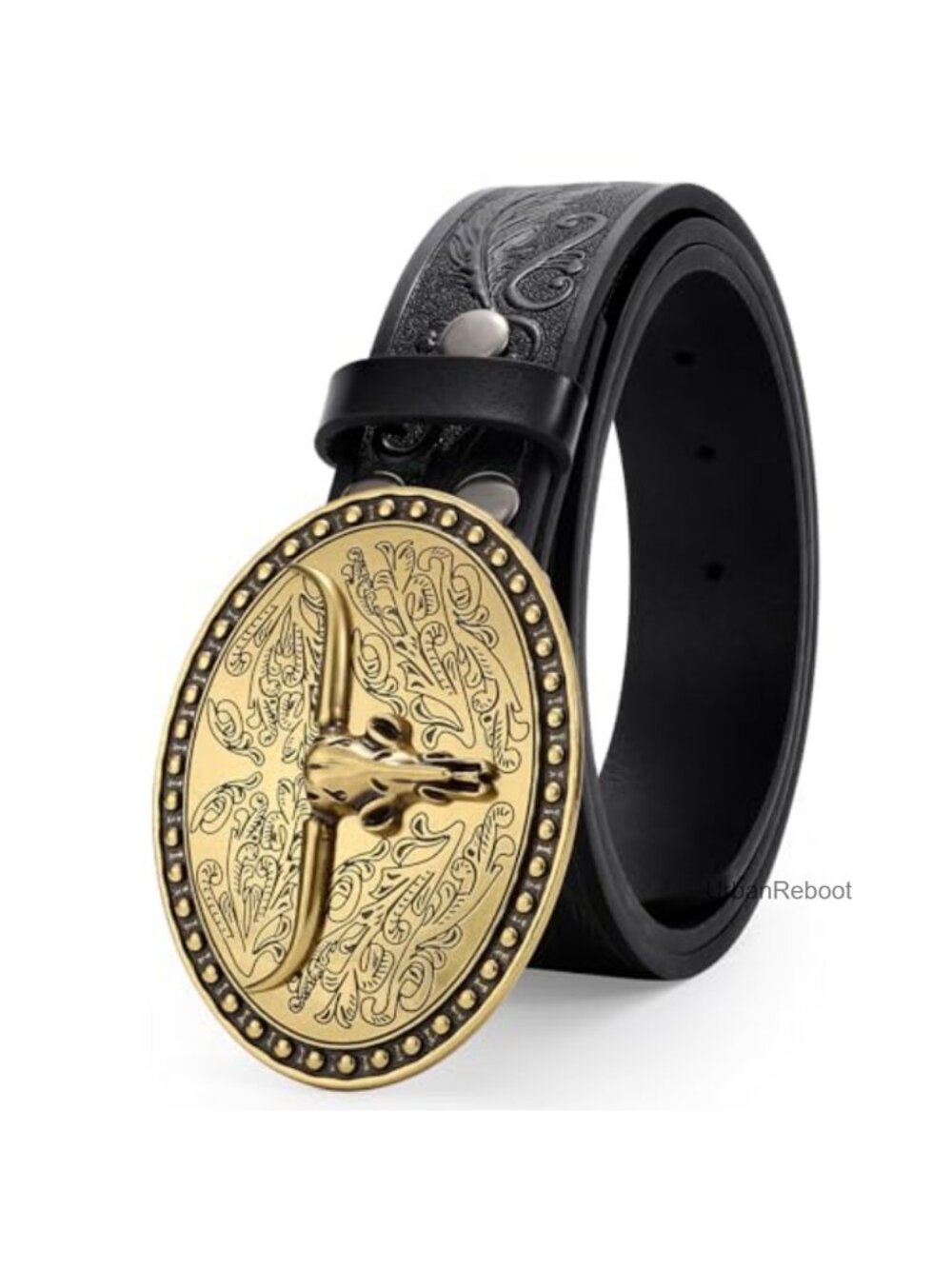 Men's Genuine Leather Western Belt Embossed Removable Buckle Cowboy